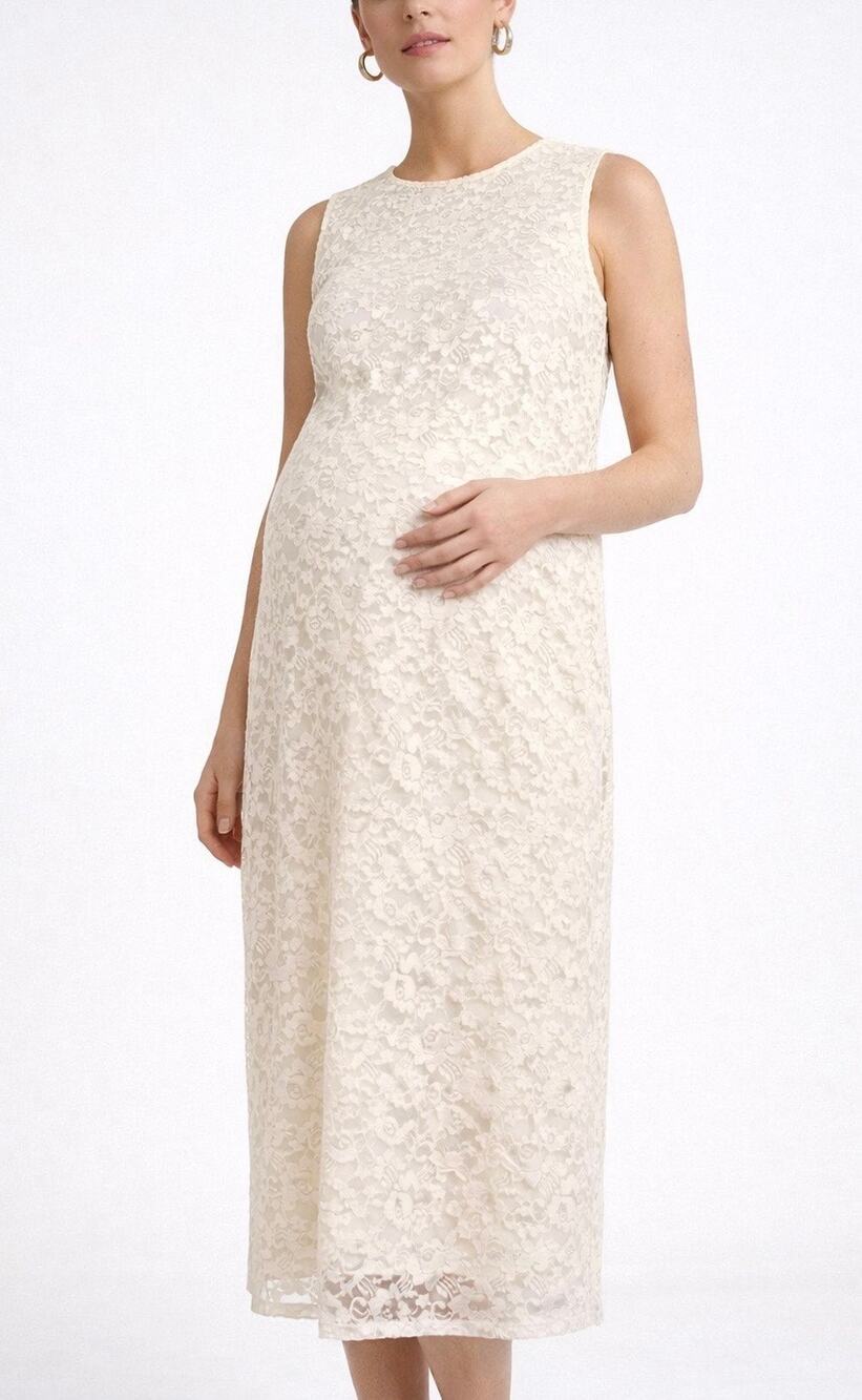 NWT ASOS Maternity Cream Floral Lace Midi Dress Size 14 Elegant Sleeveless